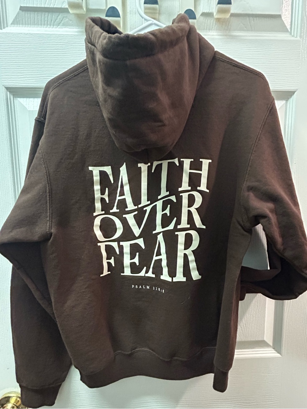 Faith Over Fear Brown Graphic Hoodie. Adult Small